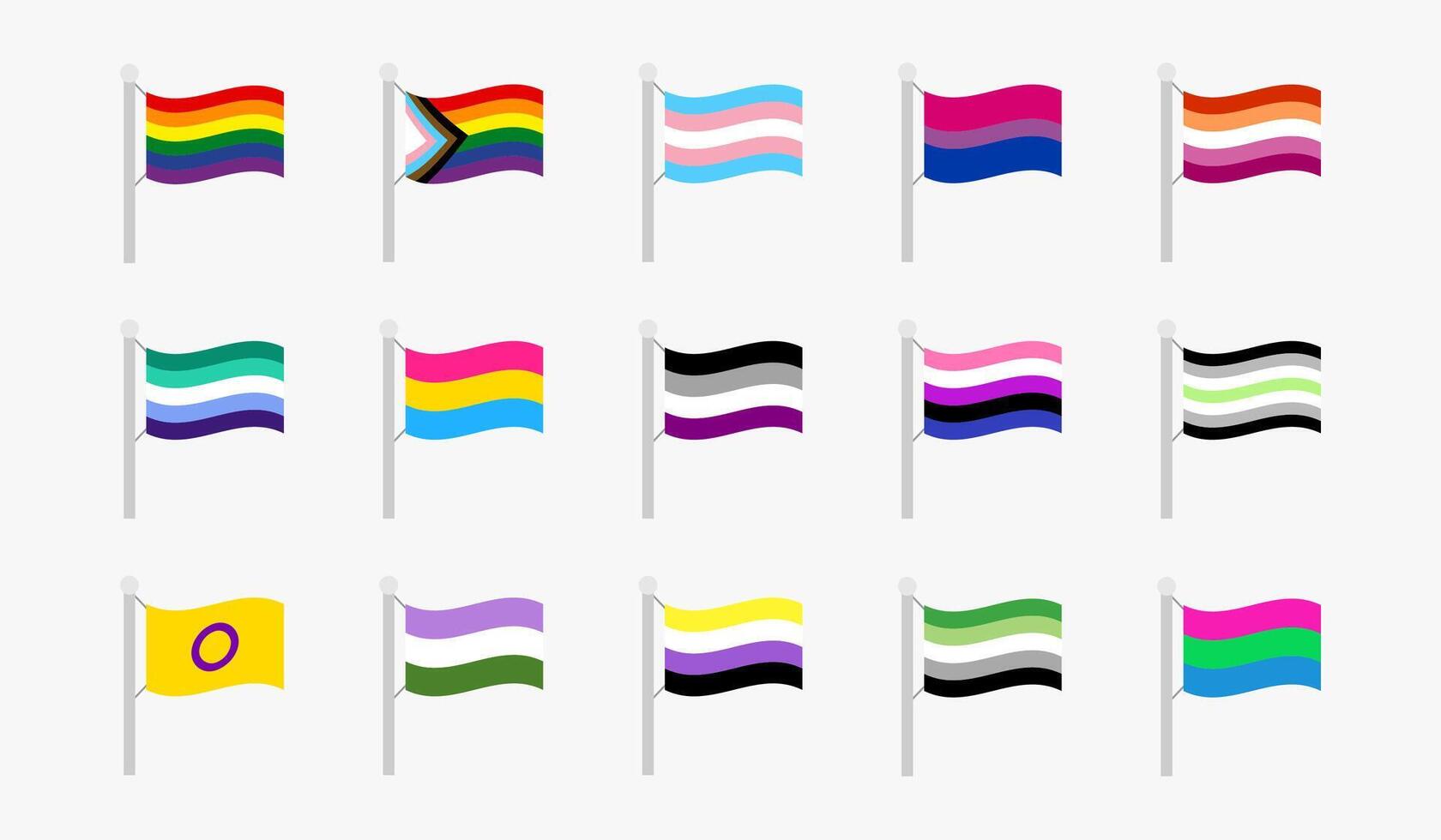 Various LGBTQ+ pride flags illustration vector