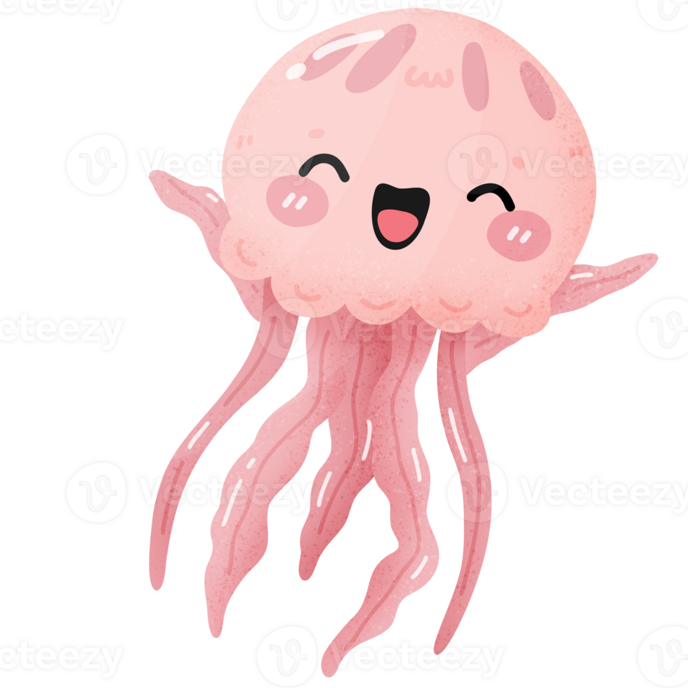 Cheerful Pink Jellyfish Waving Tentacles png
