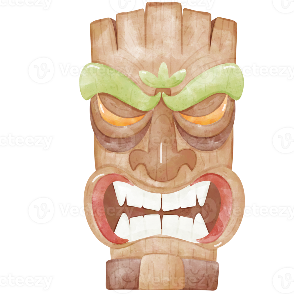 Angry Expression Watercolor Tiki Mask png