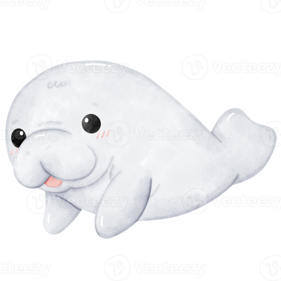 Kawaii manatee in watercolor style png
