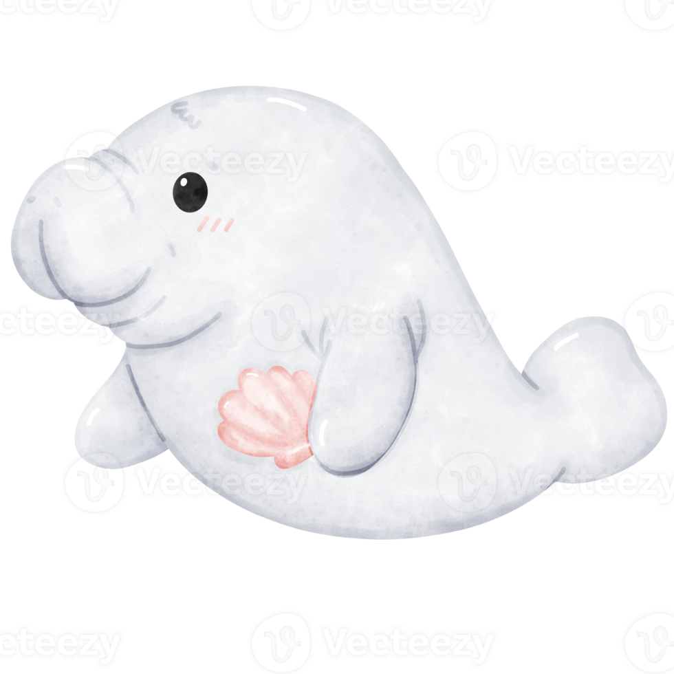 Cute manatee sea cow with shell in the fin png