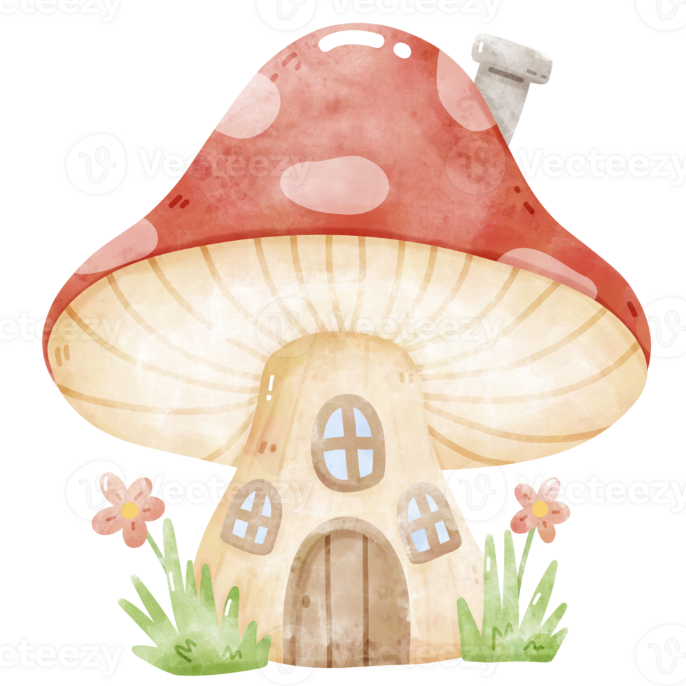 Charming Watercolor Red Mushroom House png
