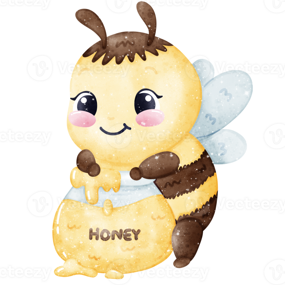 Charming Honey Bee Holding Honey Pot png