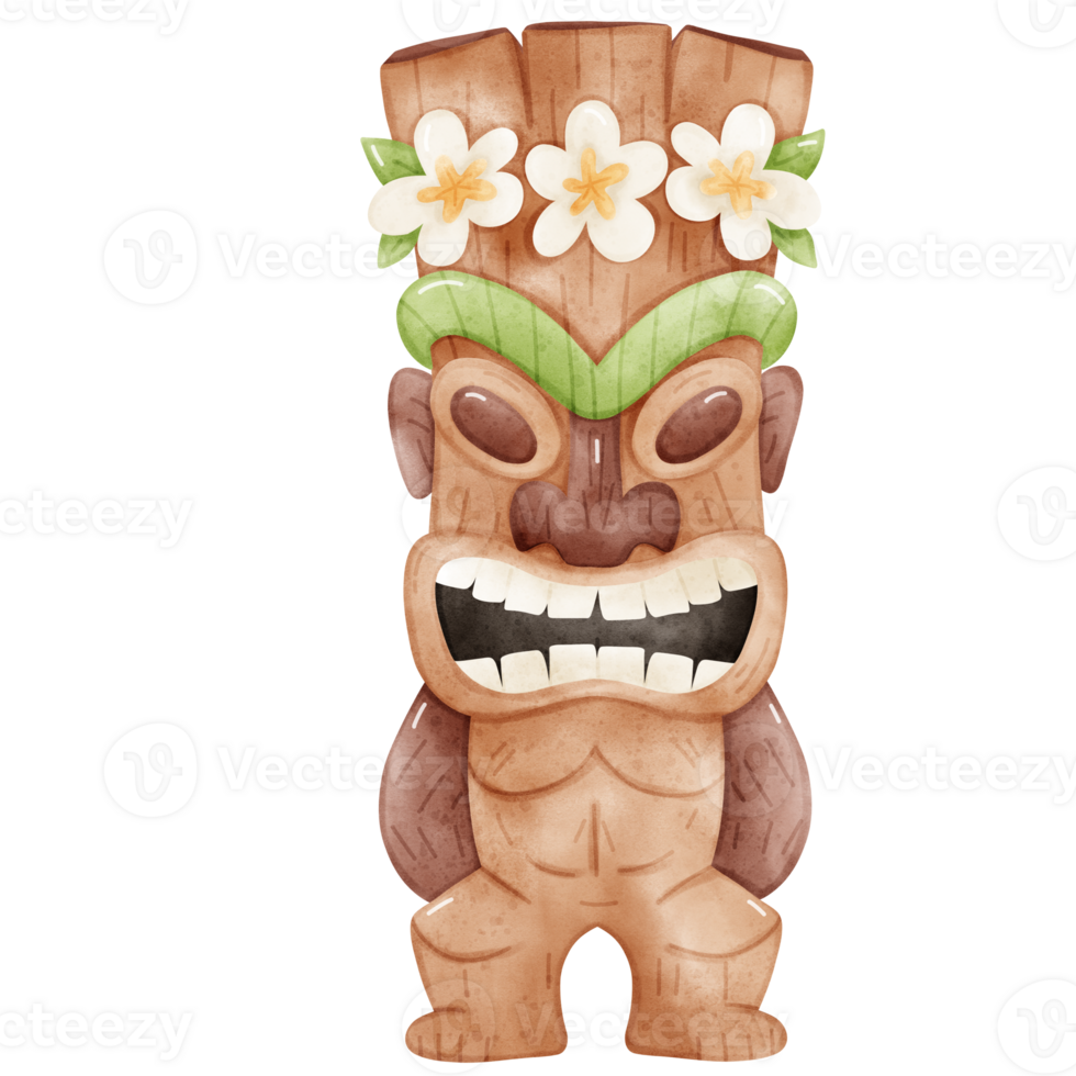 Traditional Polynesian Tiki Idol with flowers png