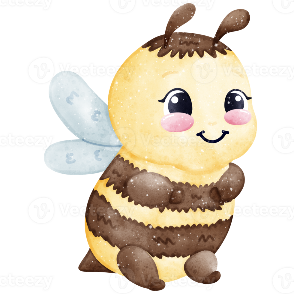 Cute honey bee chilling sitting watercolor style png