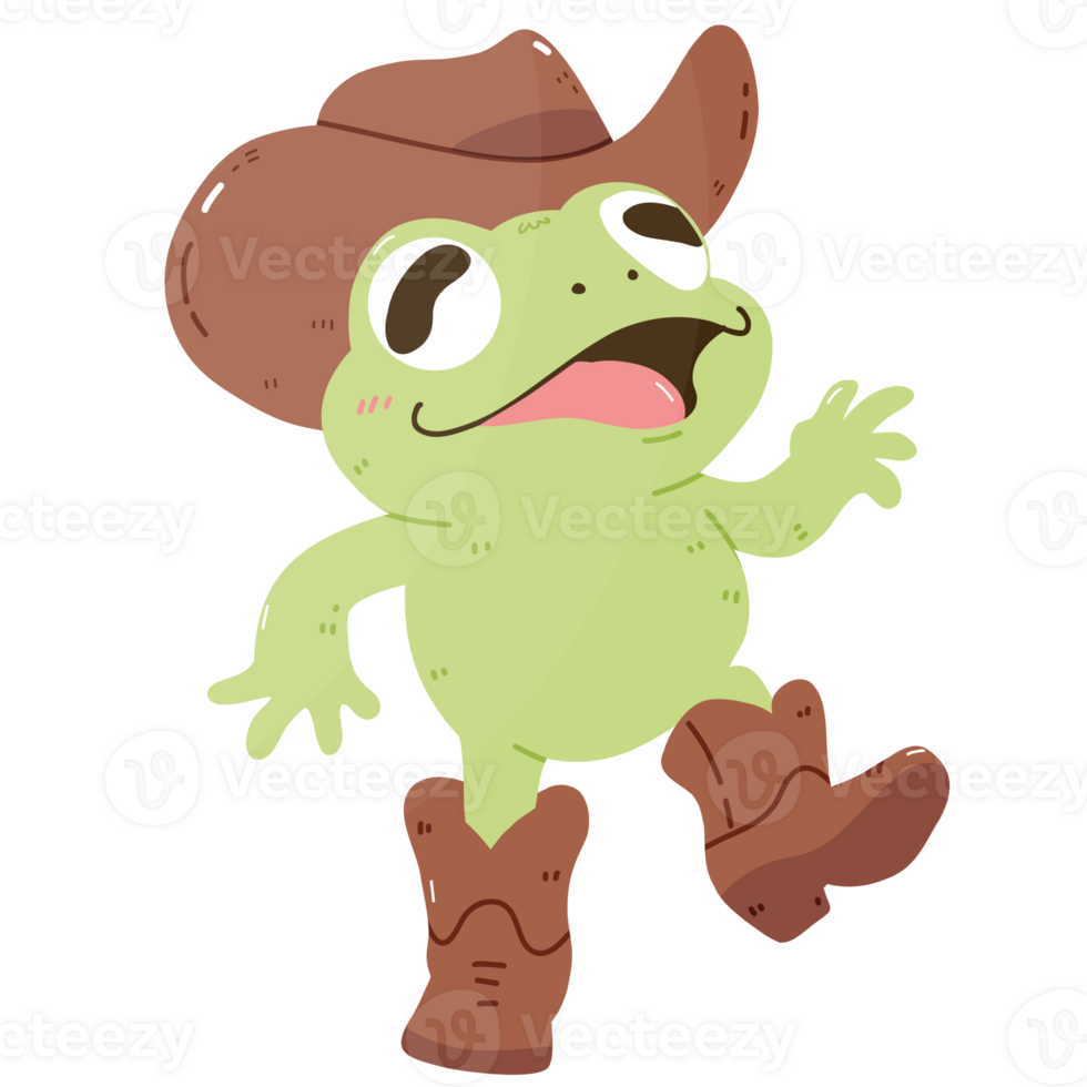 Walking cowboy frog with hat and boots png