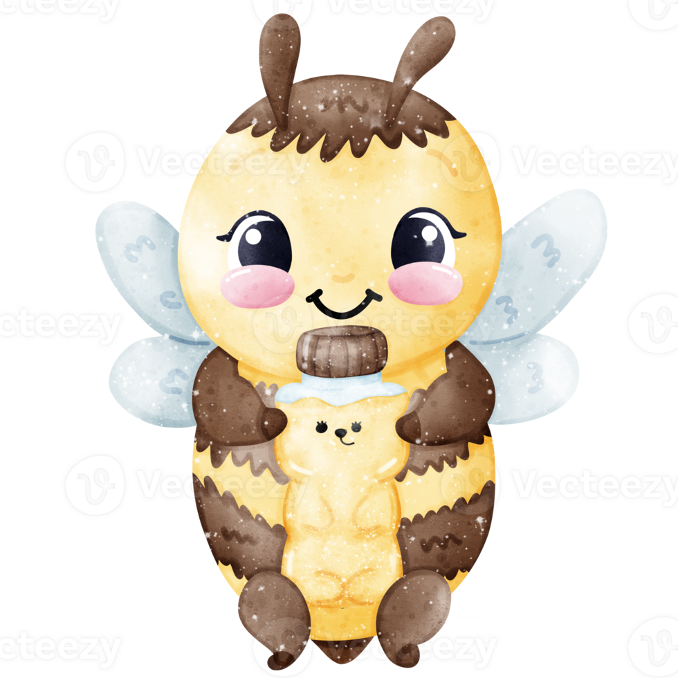 Cute bee holding honey product png