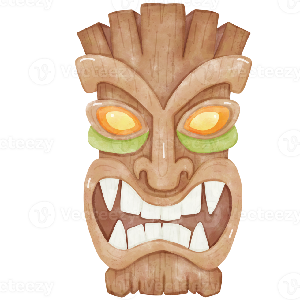Intense Brown Tiki Mask Watercolor png