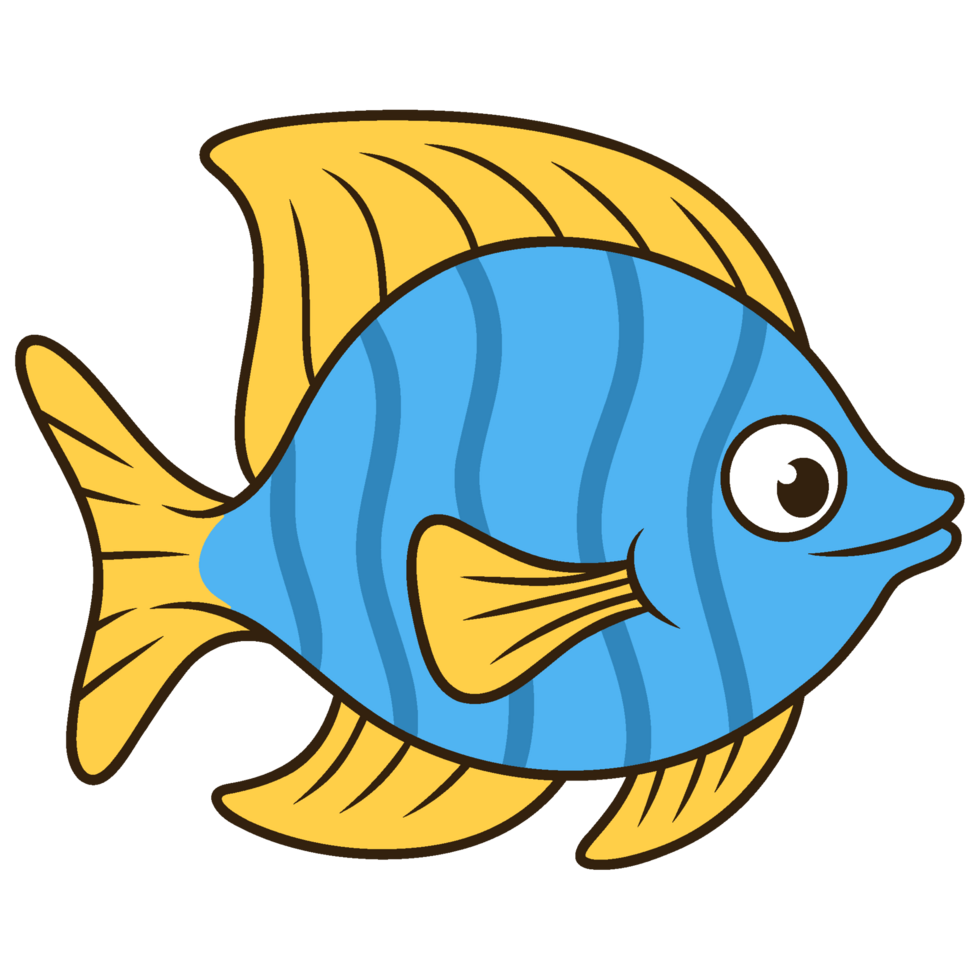 Illustration of a Blue and Yellow Cartoon Fish png