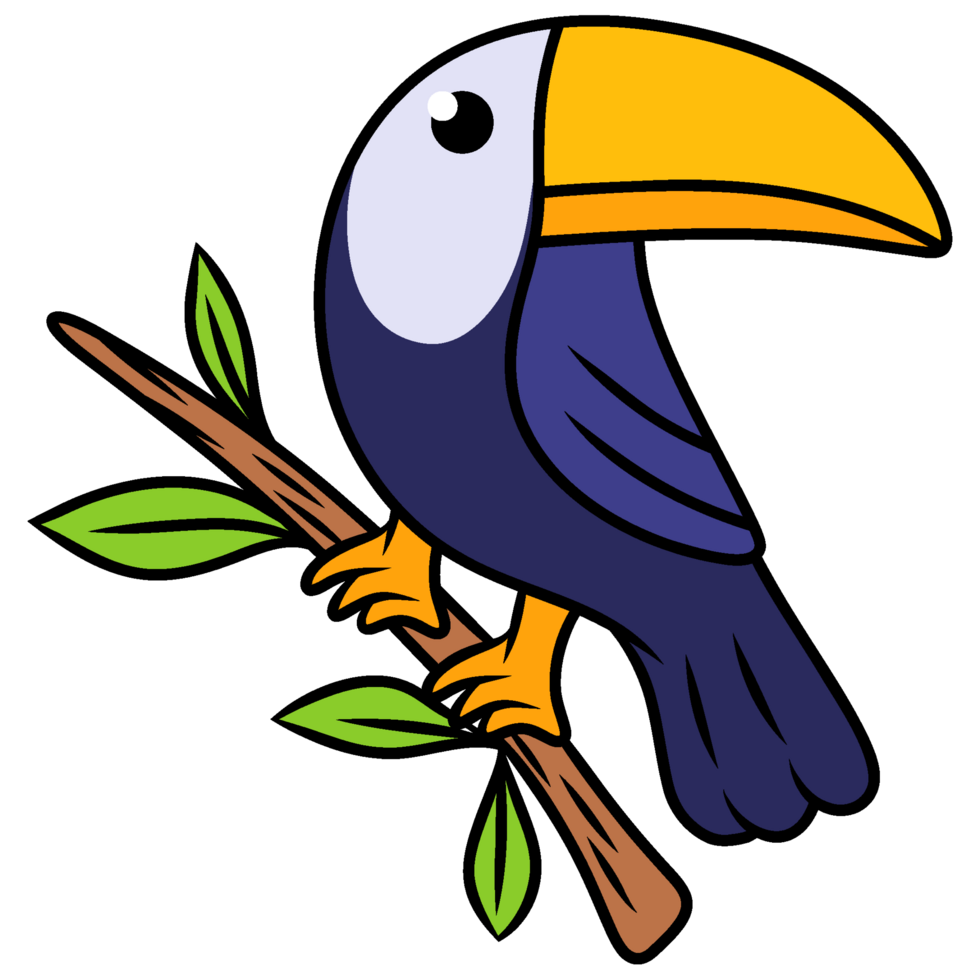 Toucan Bird on Branch Cartoon png