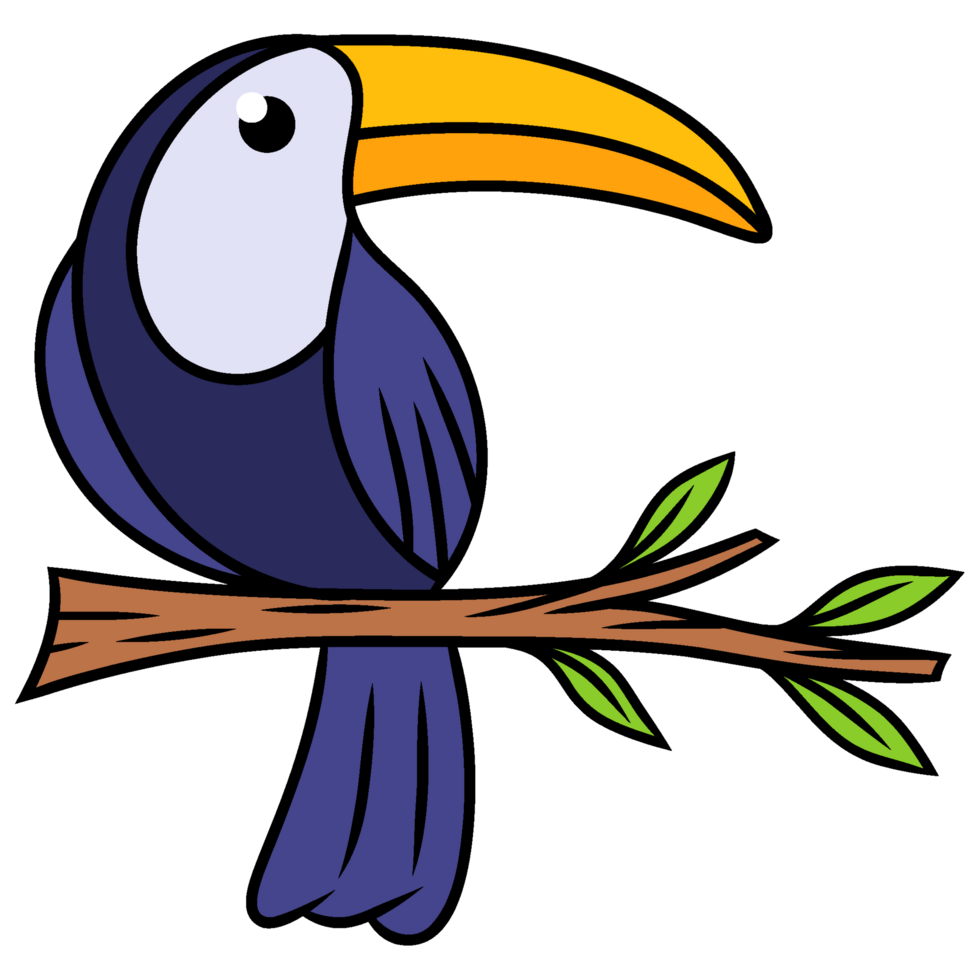 Cartoon Illustration of Toucan on Branch png