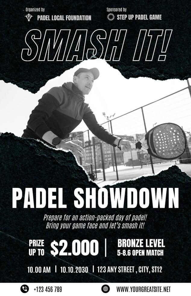 Black Torn Paper Padel Sport Poster template