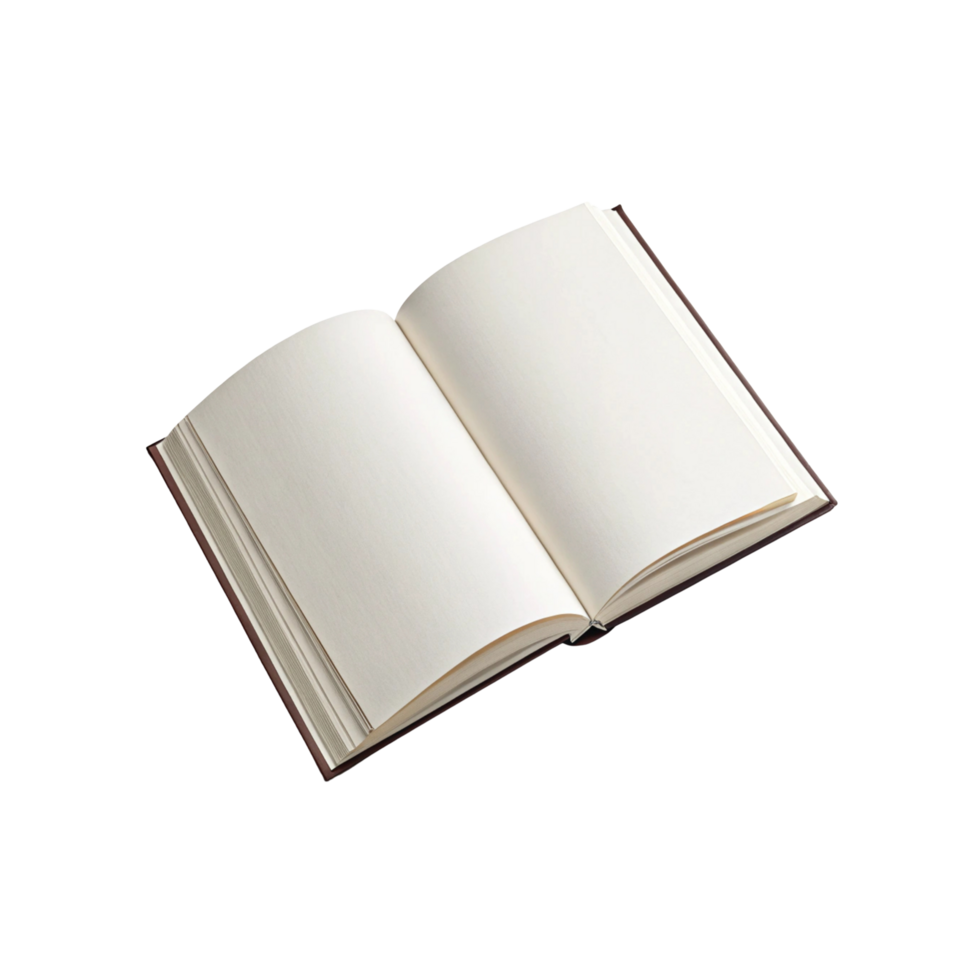 Open book blank pages mockup for writing and drawing on transparent background png