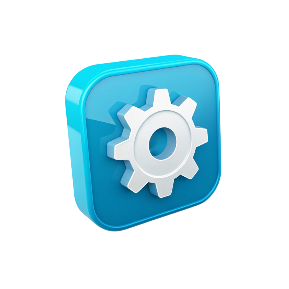 Settings icon gear wheel configuration options blue on transparent background png