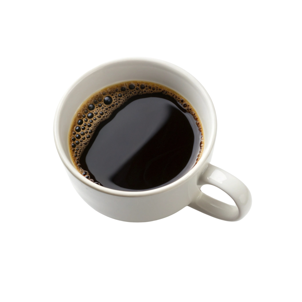 Fresh black coffee in white mug drink caffeine boost on transparent background png