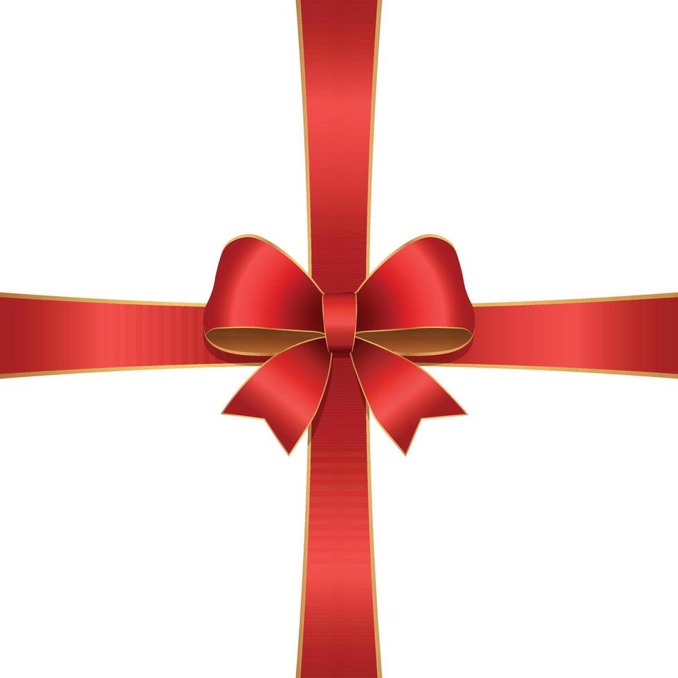 Red and gold color ribbon bow design element for holidays design, gift boxes, satin warping decor realistic illustration vector