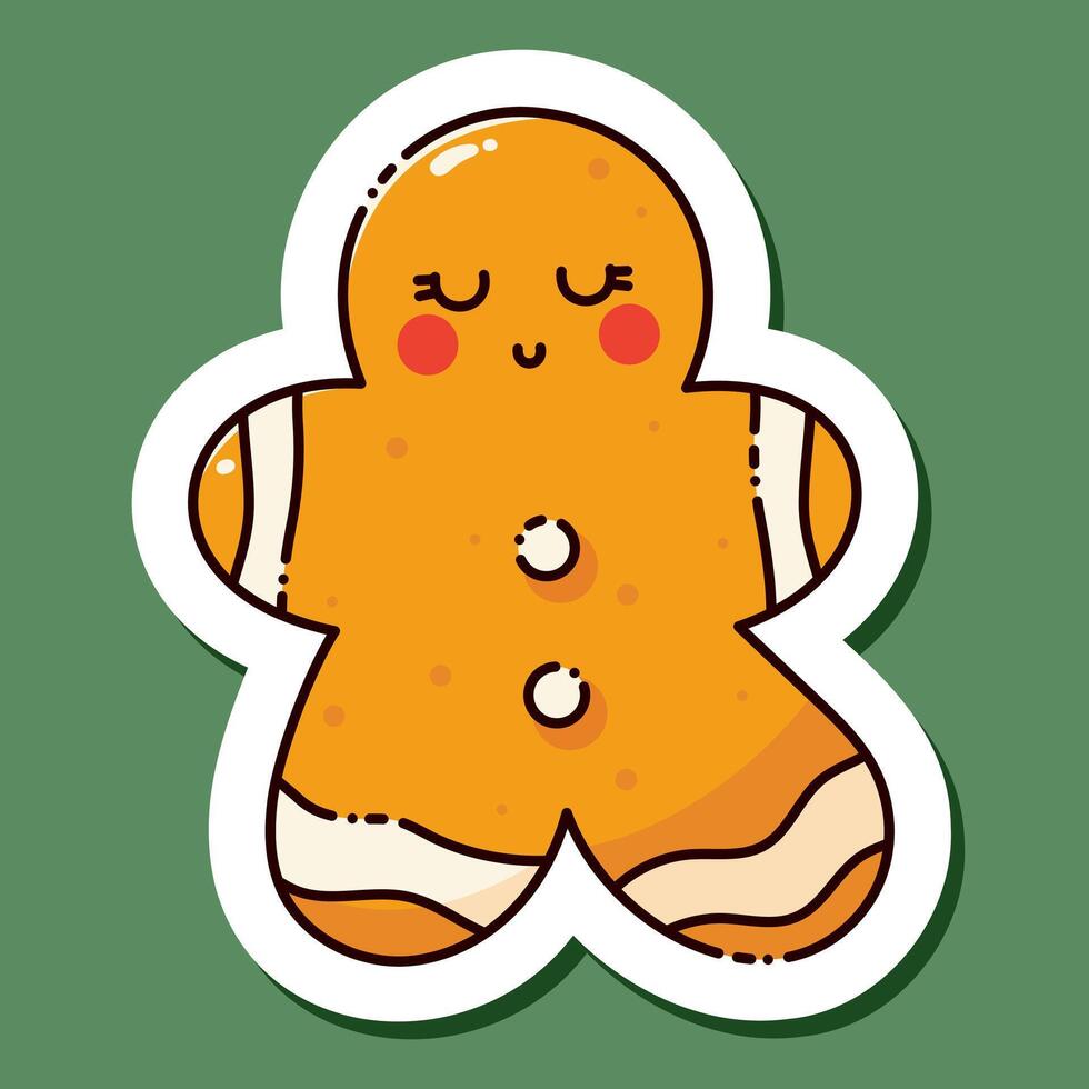 Kawaii Christmas gingerbread man cookie with a cute confused face. vector