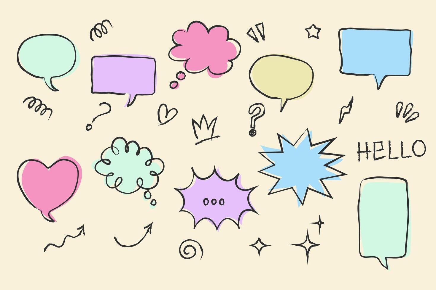 Cartoon hand drawn speech bubbles set. vector