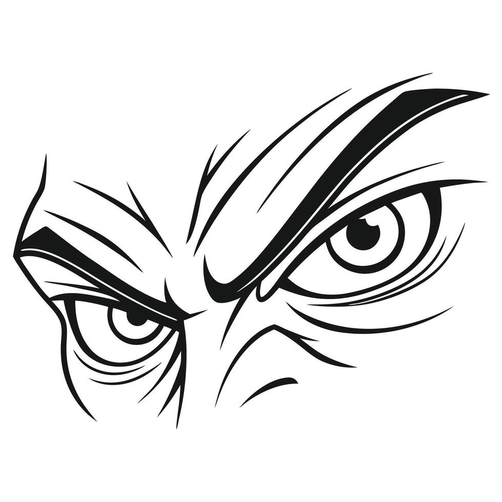An angry face with a black and white outline vector