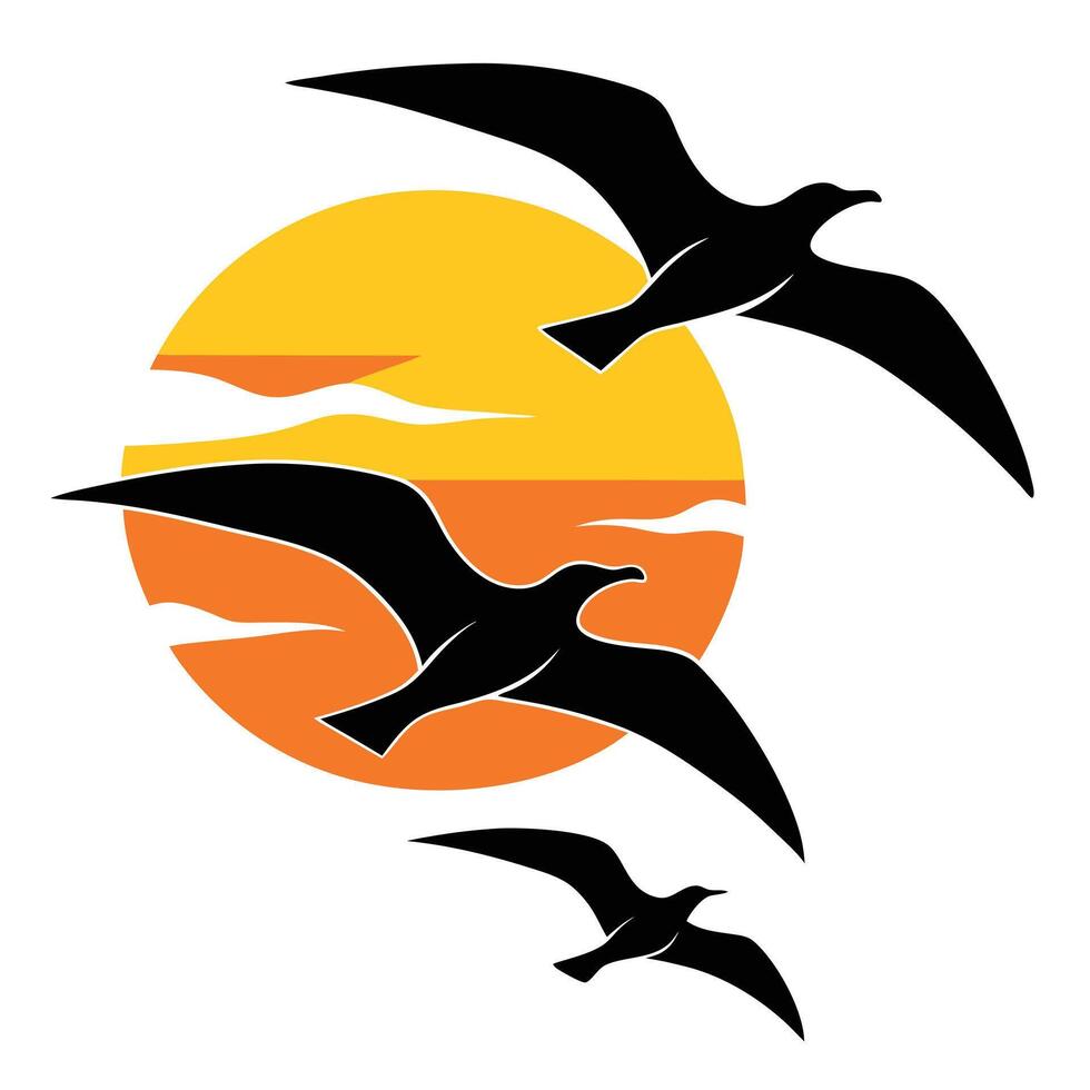 Seagulls flying over the sunset vector