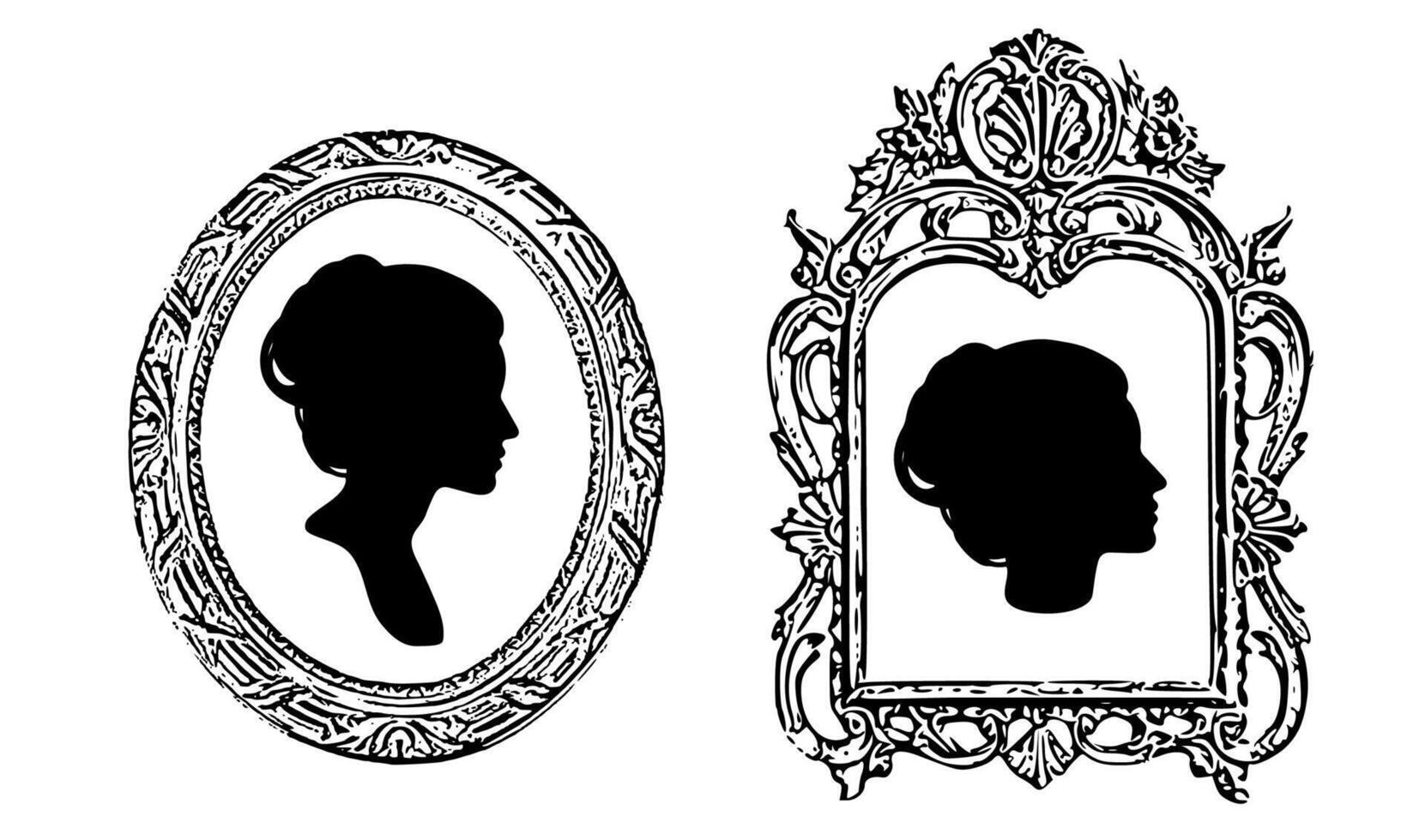 Vintage Silhouette Portraits of Women in Ornate Frames vector