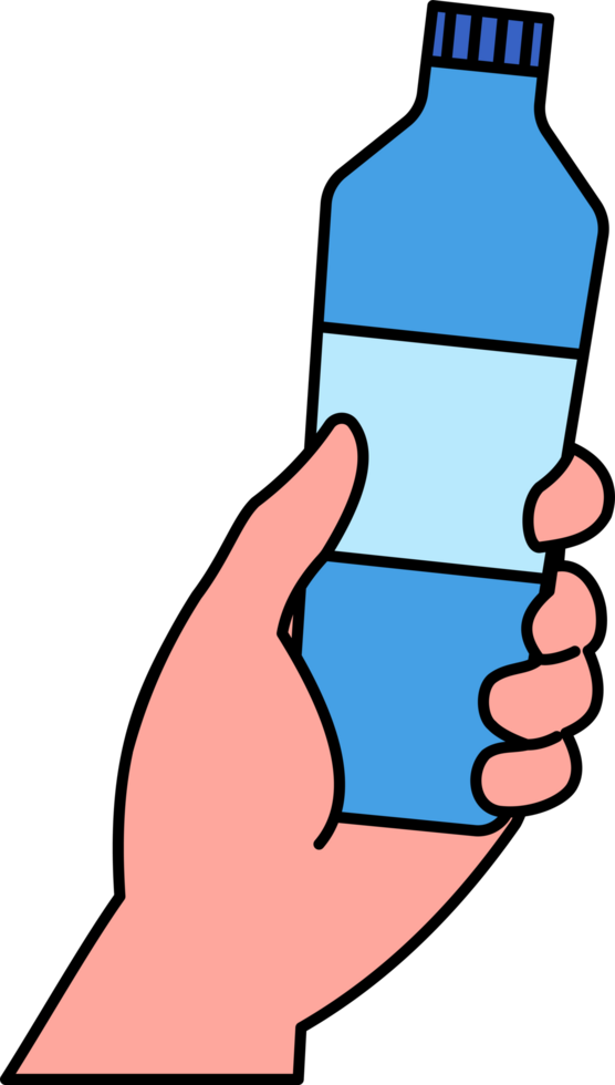 Bottle of water in hand. hand holding a bottle. Hand holding a sports drink bottle. dehydration. drink water. energy drink. exercise png