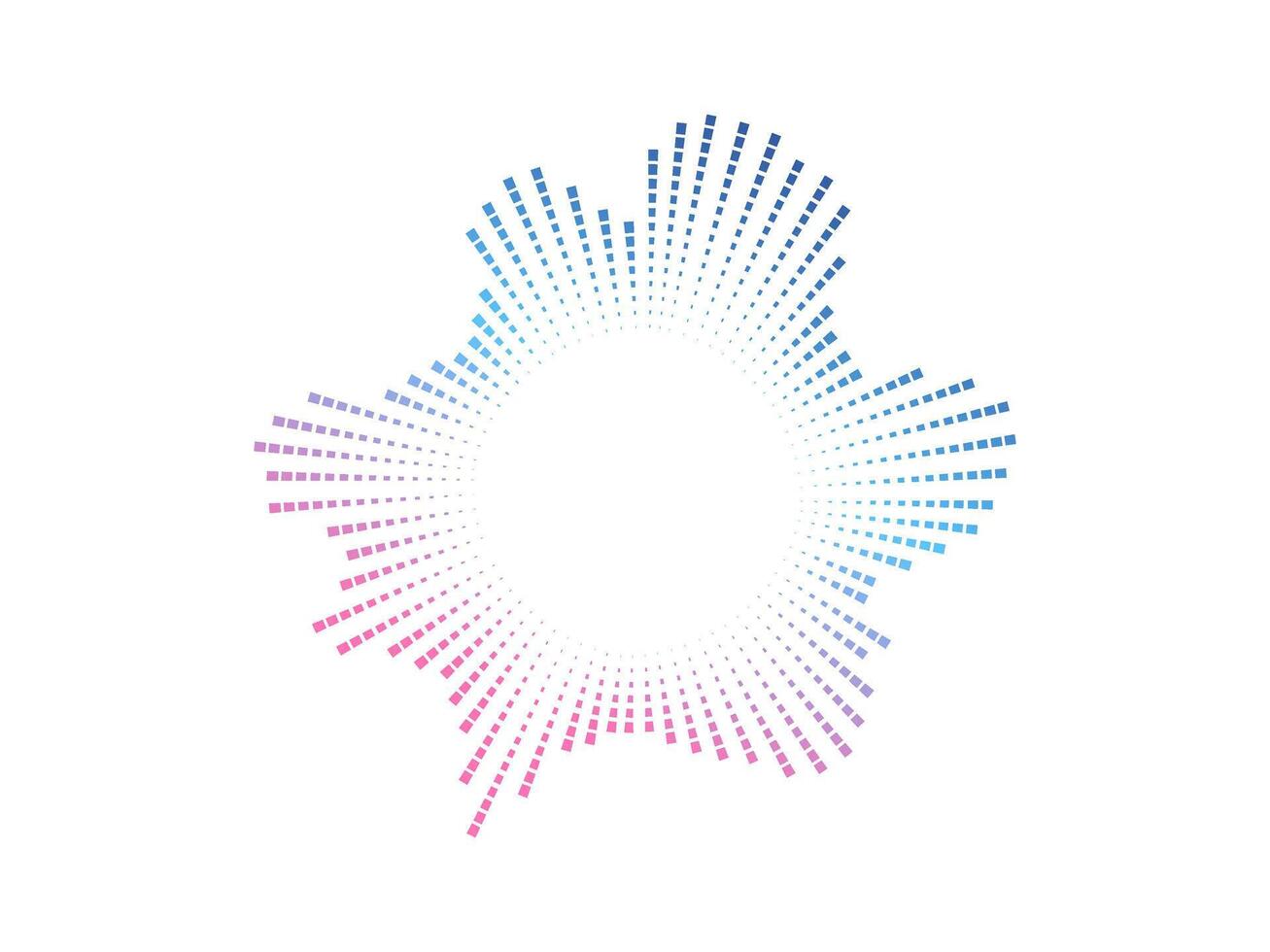 Circular audio color wave pattern created with black dots. The design represents sound neon waves and music visualization in a minimalist style. vector