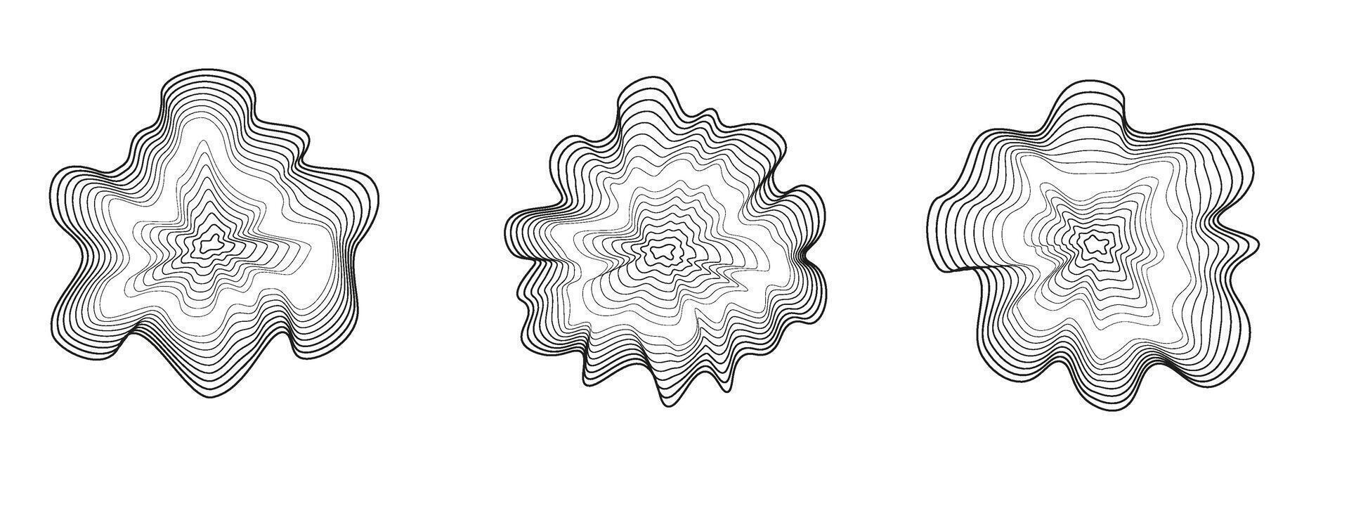 Sound circular waves. Abstract black wavy circles. Minimalistic sound lines, radial spectrum. Colorful cover for music poster and banner. Radial spectrum. vector