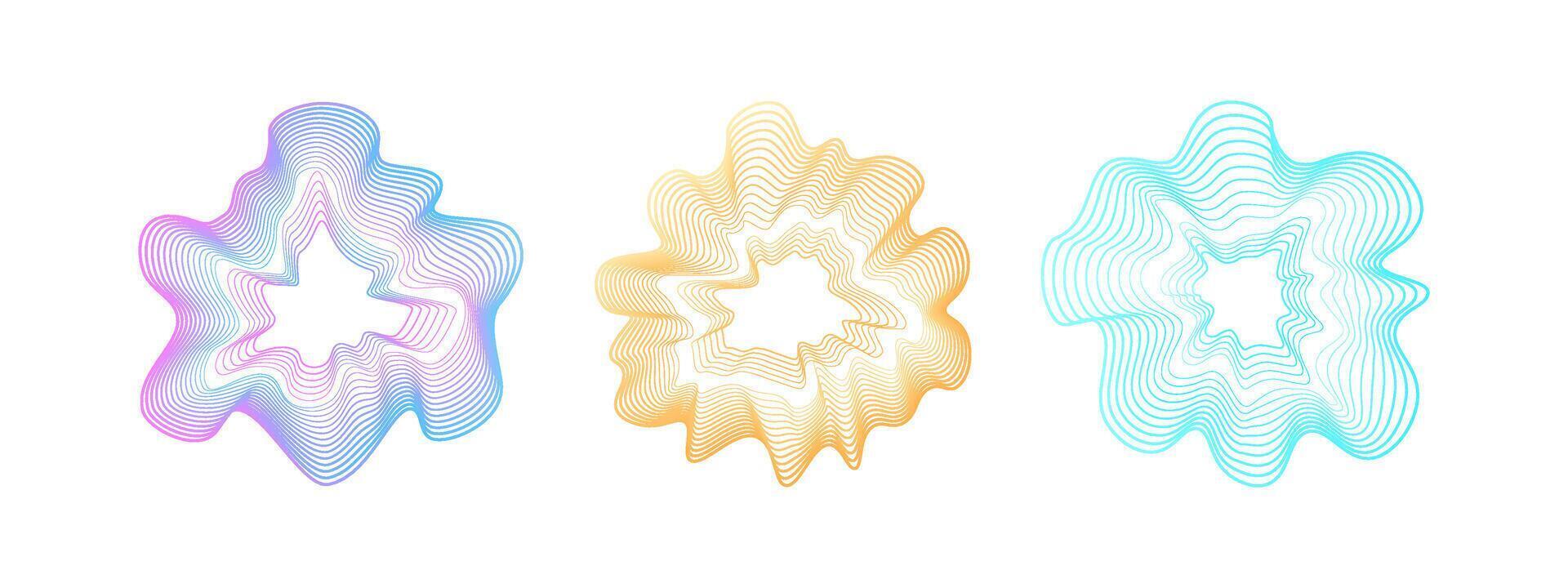 Sonic neon neon circular waves. Abstract wavy gradient circles. Minimalistic sound rainbow lines, radial spectrum. Colorful cover for music poster and banner. vector