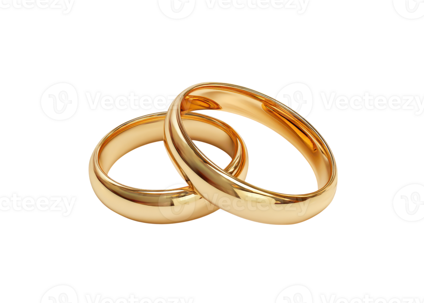 Two shiny gold wedding rings intertwined, isolated on transparent background. Marriage, Wedding, Love. png