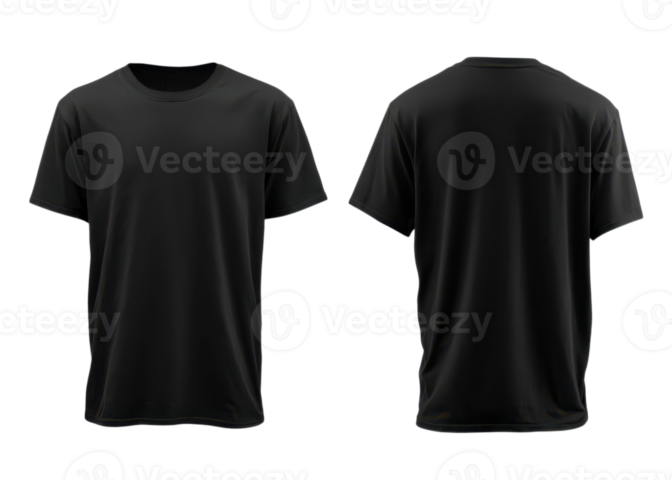 Black t shirt, front and back view, isolated on transparent background, apparel, clothing, mockup. png