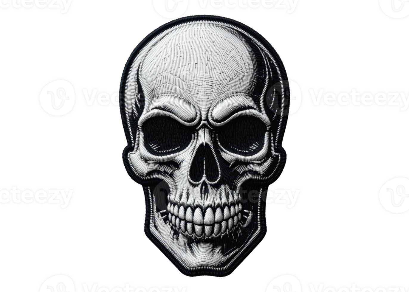 Embroidered skull patch, black and white, isolated on transparent background, death, danger, tattoo. png