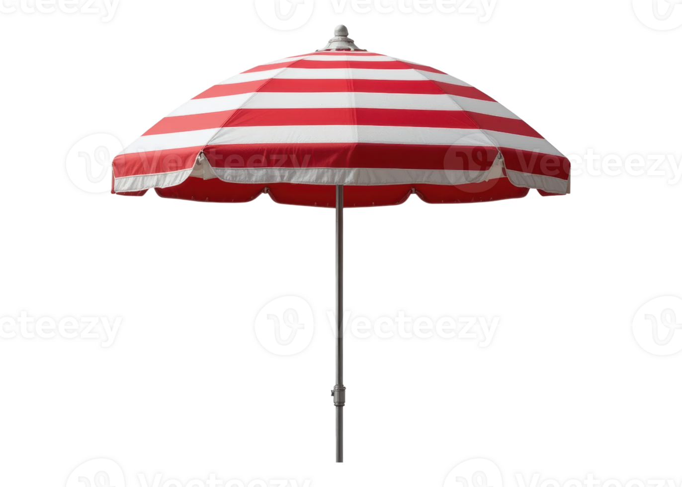 Red and white striped umbrella isolated on transparent background, summer, beach, sun protection. png