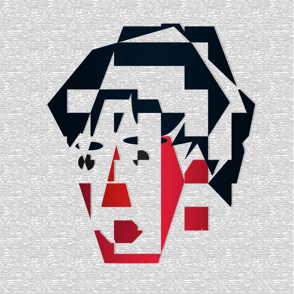 An abstract illustration of a human face in bold shapes and colors, capturing feelings of sadness and emotional depth vector