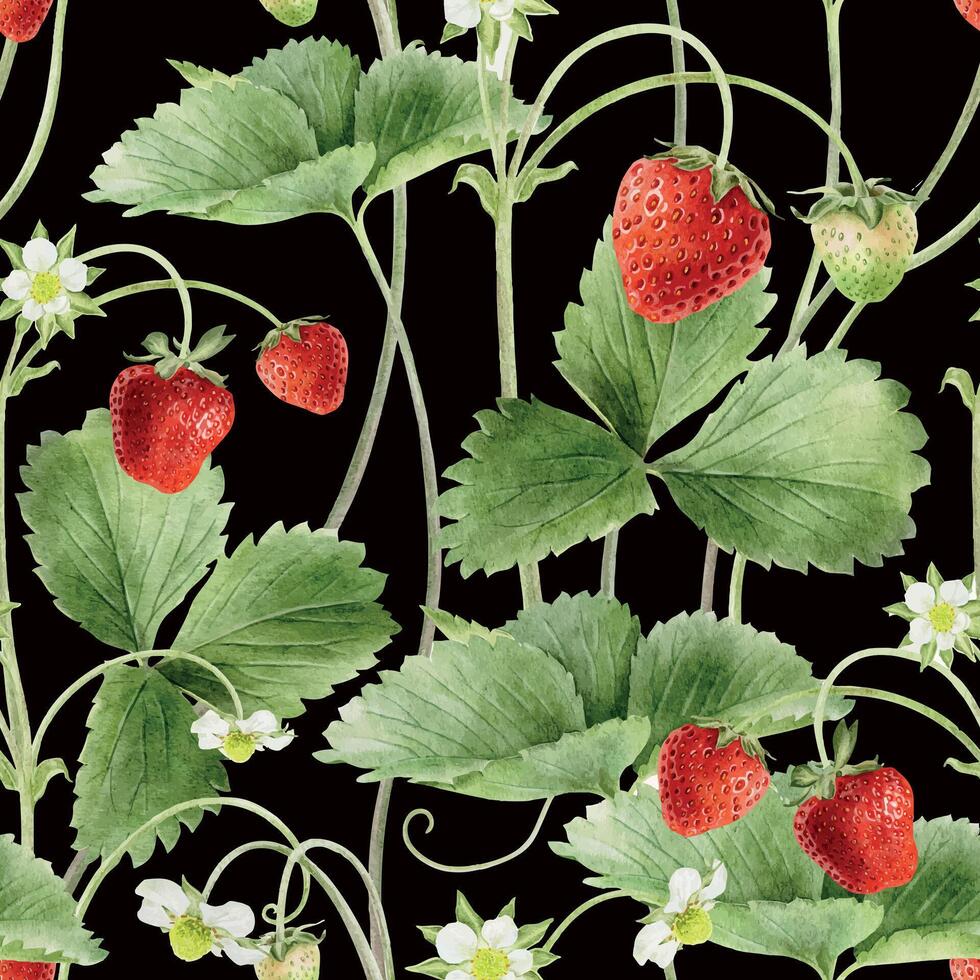 Strawberry and leaves pattern illustration vector