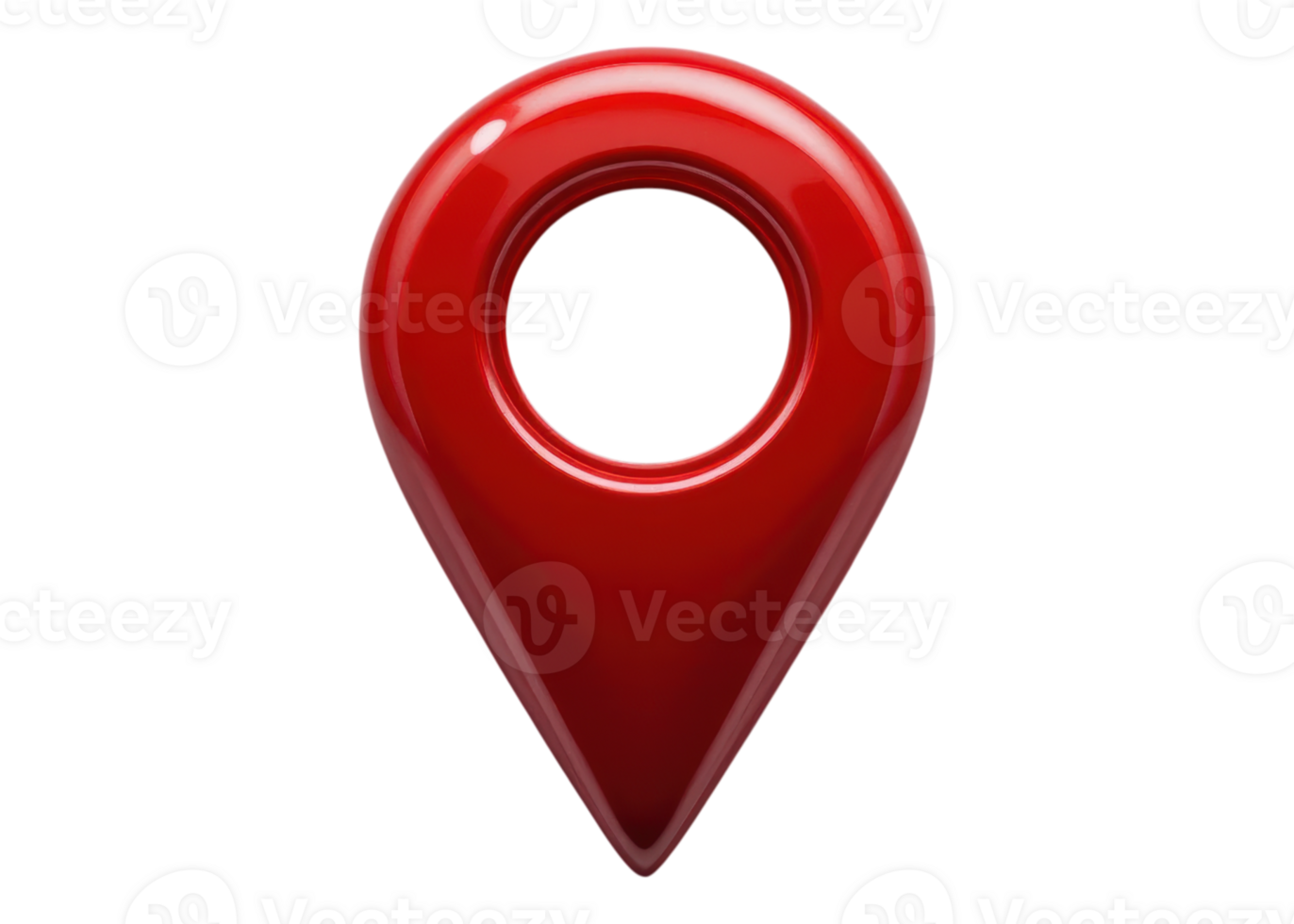 Red shiny map pin icon isolated on transparent background, representing location, navigation, point of interest. png