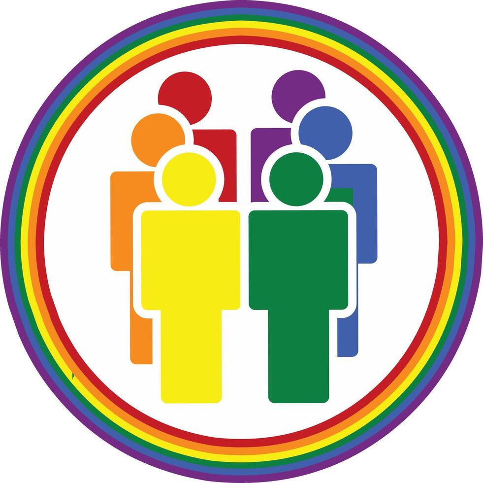 Multi ethnic lgbtq Group of People icon in rainbow colour inside rainbow circle. Fit for equality and diversity lgbtq campaign. vector