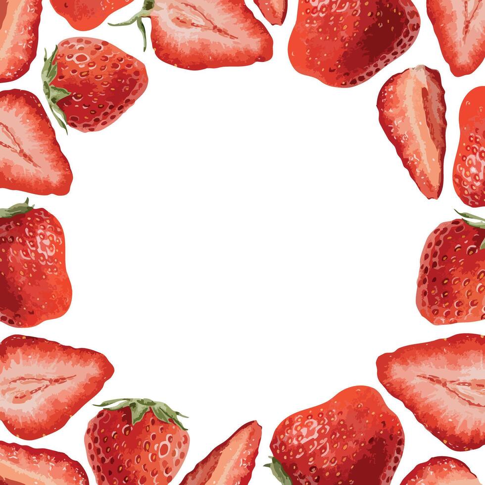 Colorful strawberries arranged as a border vector