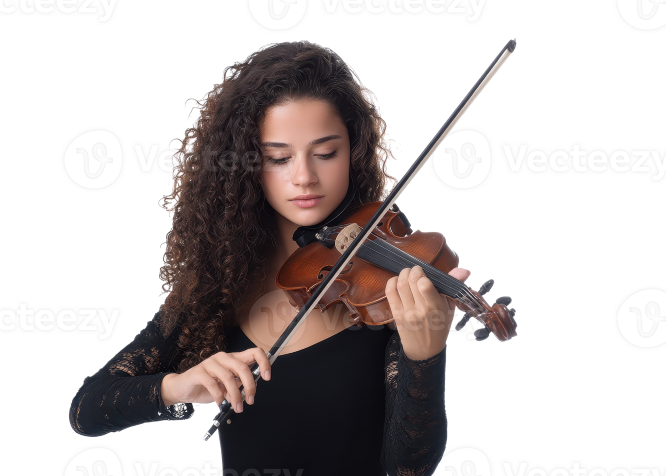 Young woman playing violin isolated on transparent background, music, classical, performance png