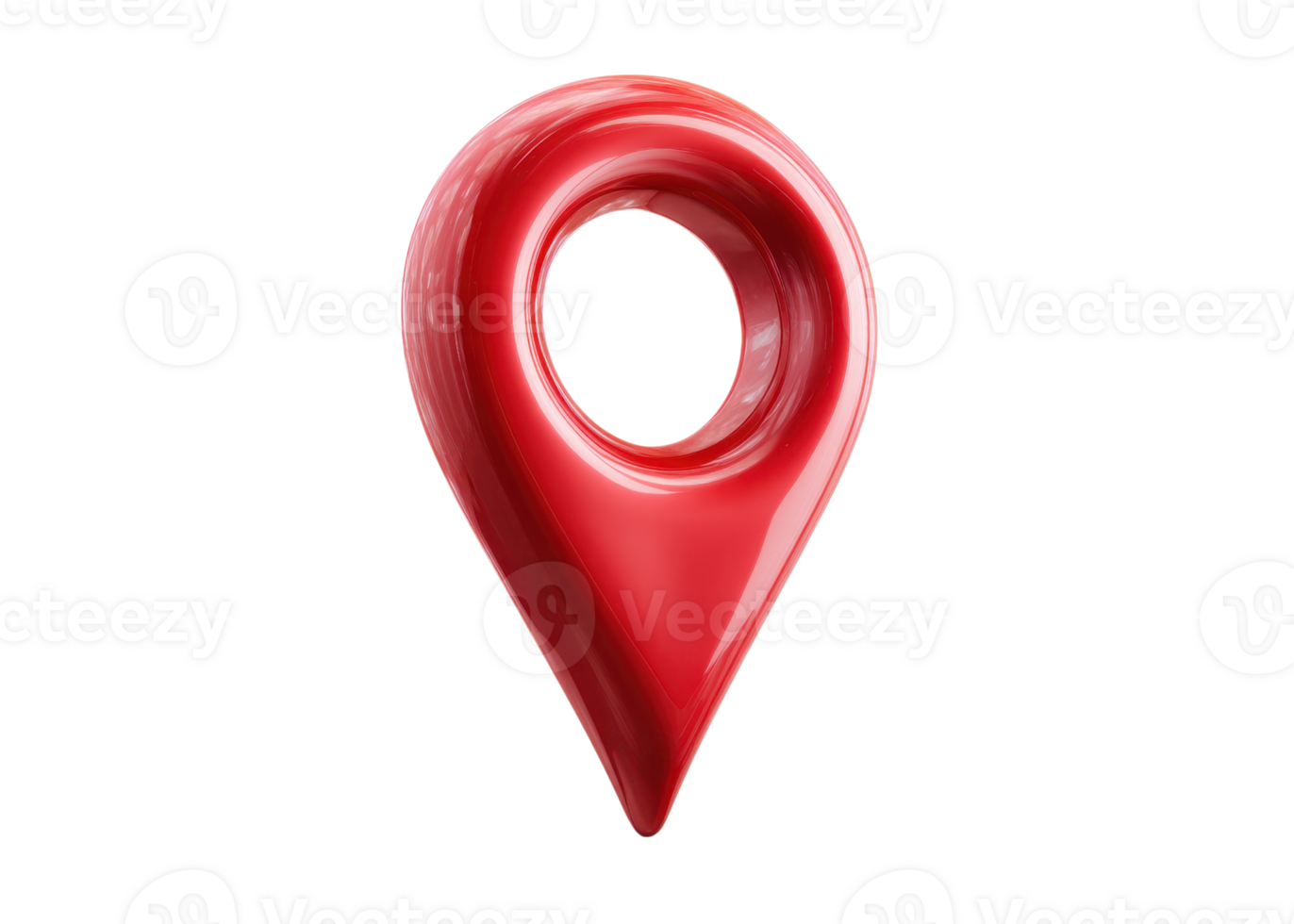 Glossy red 3D map pointer icon isolated on transparent background, representing location, navigation, and direction. png