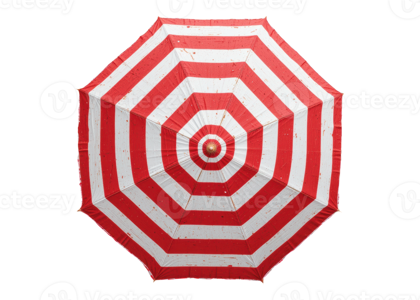 Red and white striped umbrella isolated on transparent background, perfect for summer, beach, or vacation concepts. png