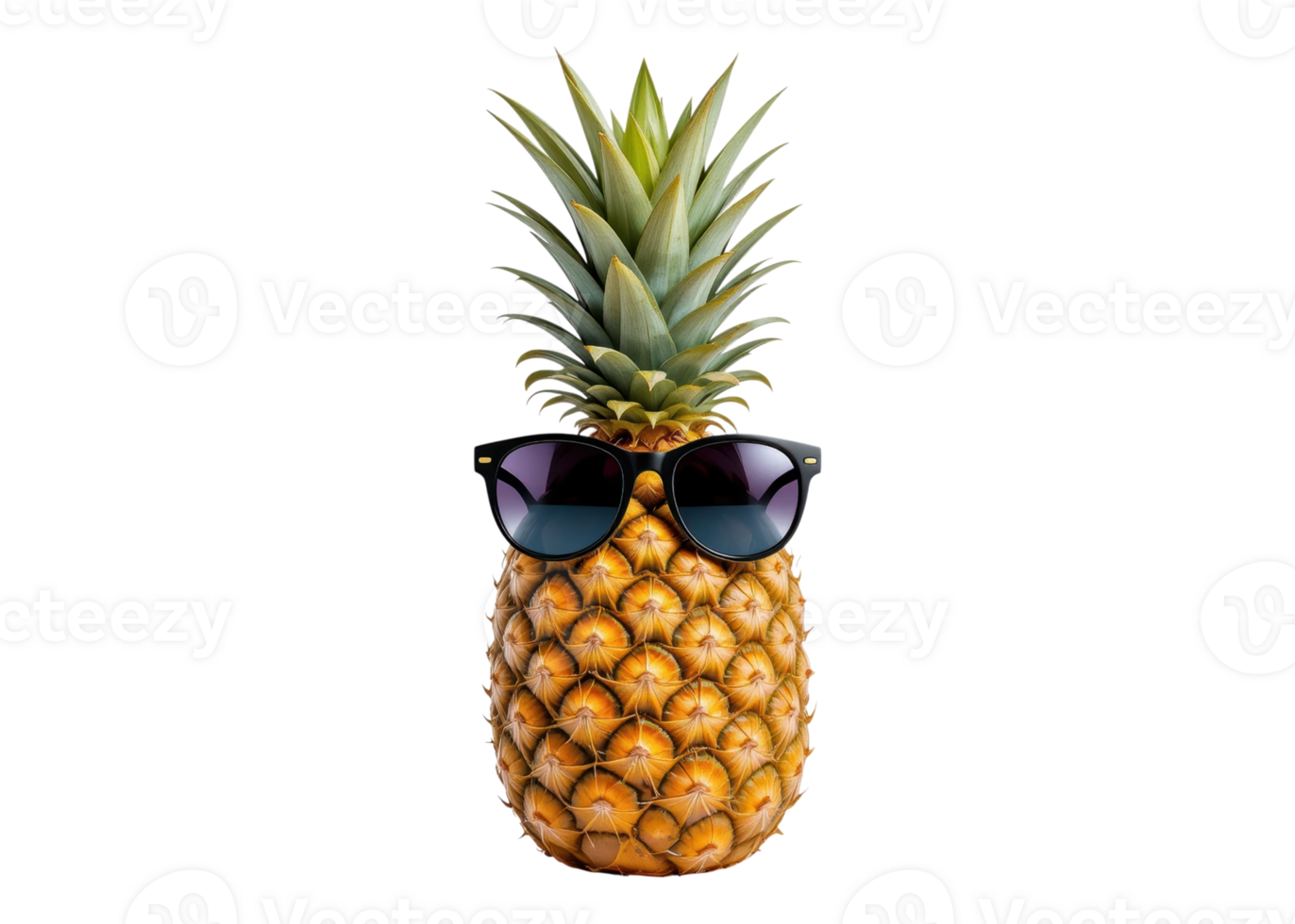 Pineapple wearing sunglasses, isolated on transparent background. Summer, tropical, fun. png