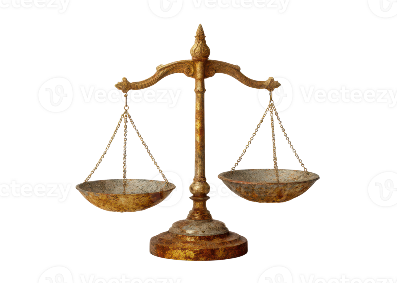 Old golden balance scale isolated on transparent background Justice Law Equality png