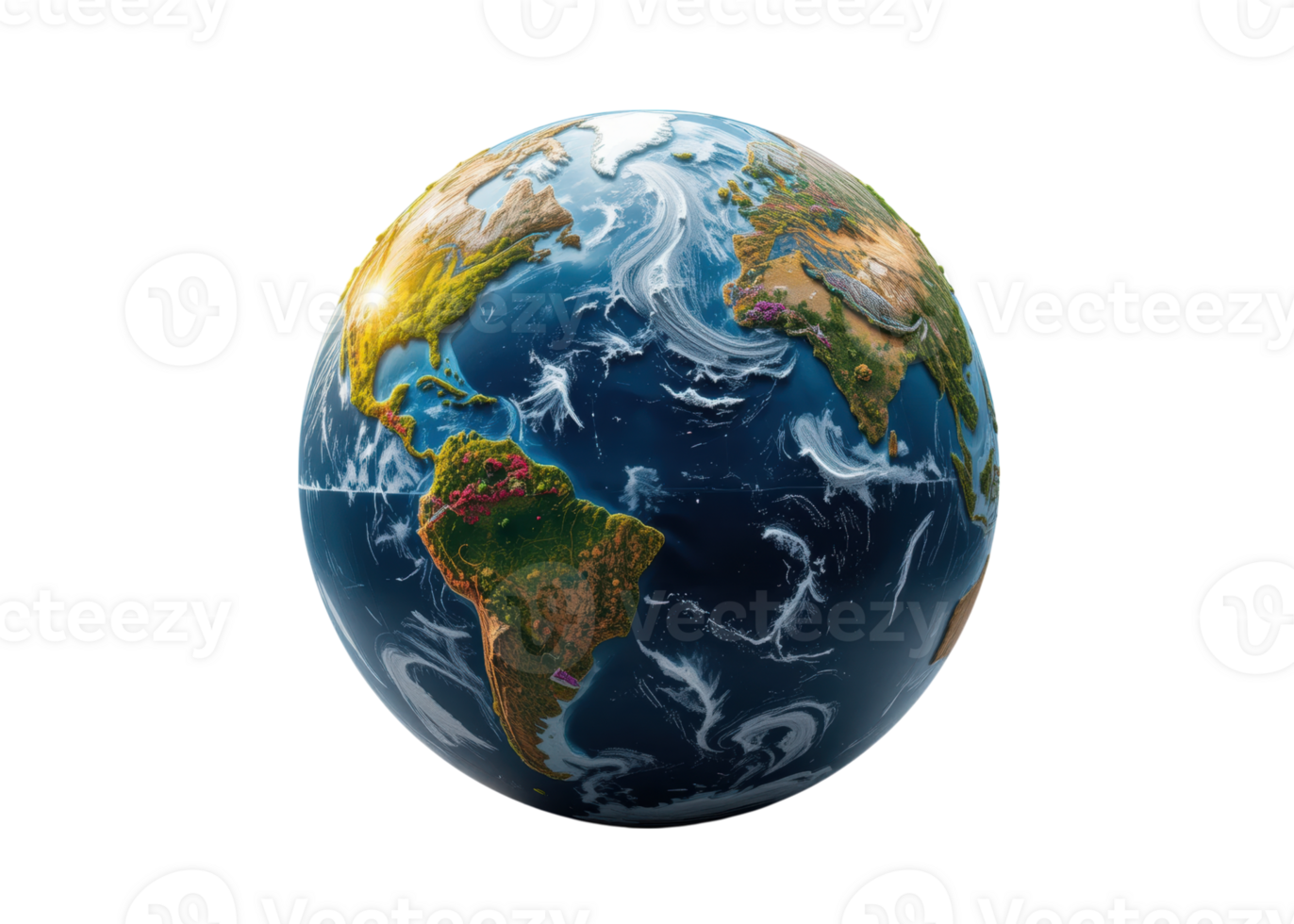 Highly detailed 3D rendering of Planet Earth showing continents, oceans, and clouds isolated on transparent background, world, planet, global png