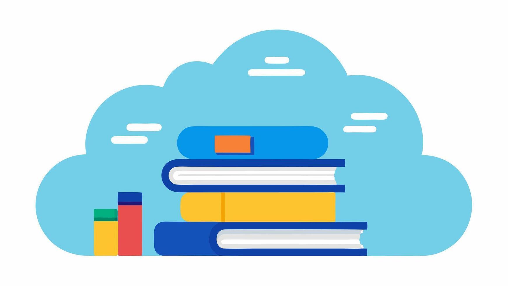 An illustration showing a stack of dusty bank books and ledgers on one side transitioning into a cloud icon symbolizing online banking storage and access with digital checking. vector