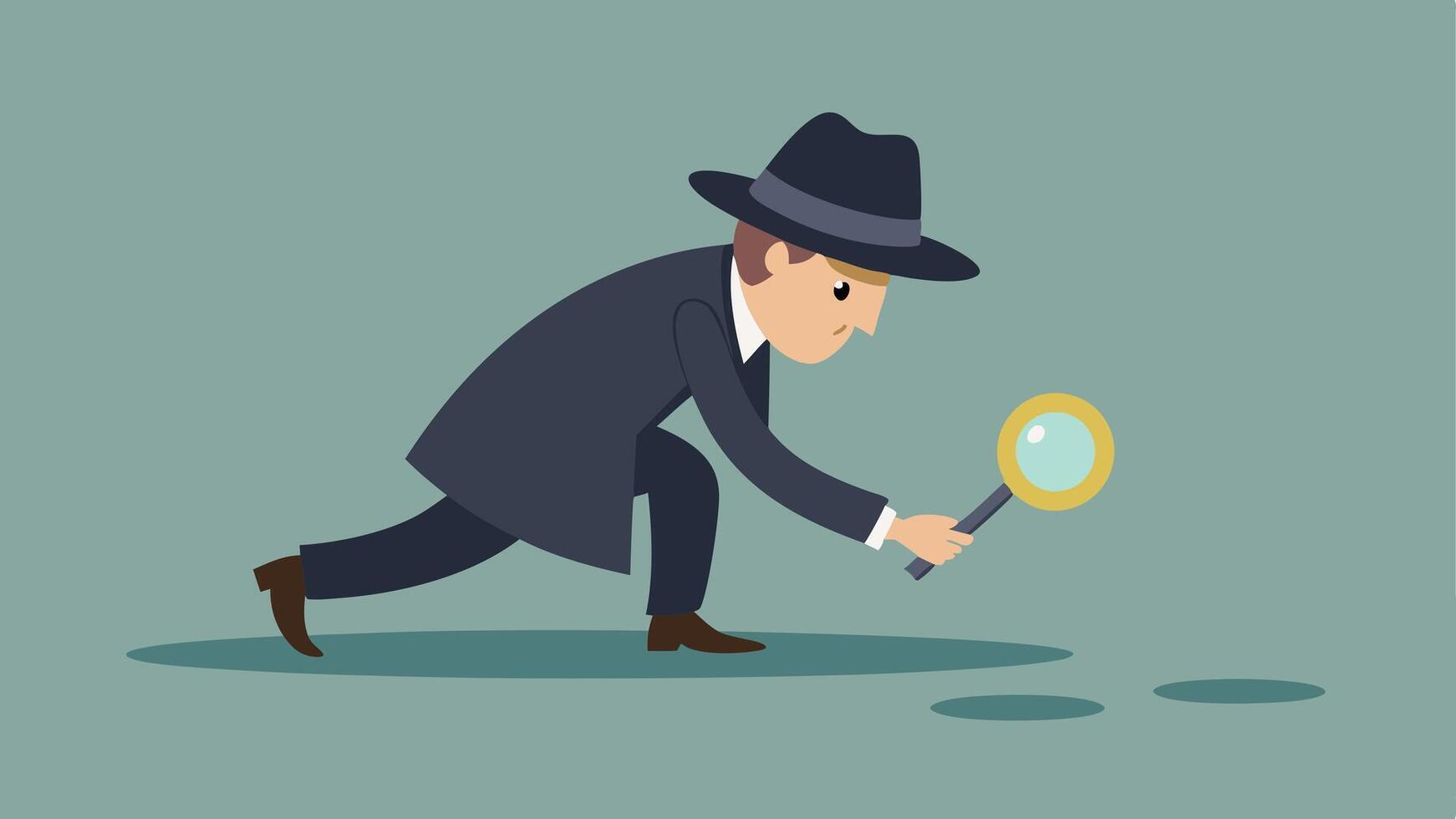 Crime Scene A cartoonstyle detective with a magnifying glass inspecting a chalk outline on the ground while wearing a classic detectives hat and coat.. vector
