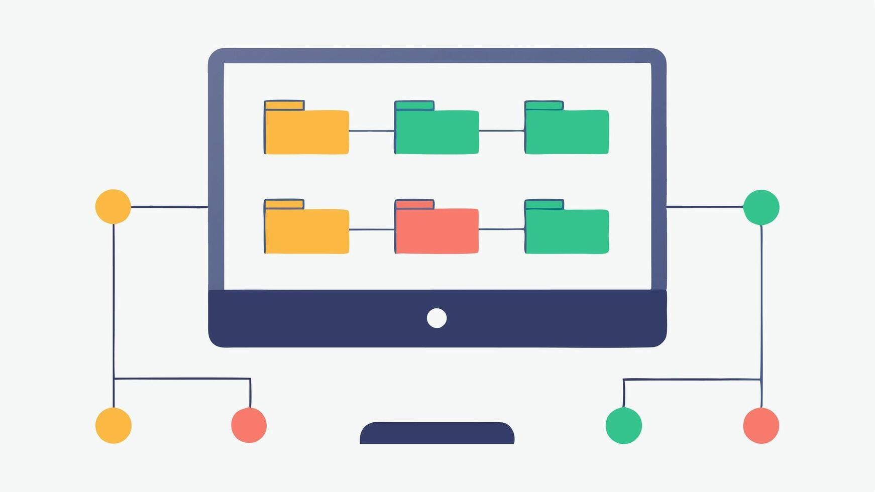 Data Visualization A professional creating a visual map of recovered data points on a large monitor indicating relationships between deleted and existing files.. vector