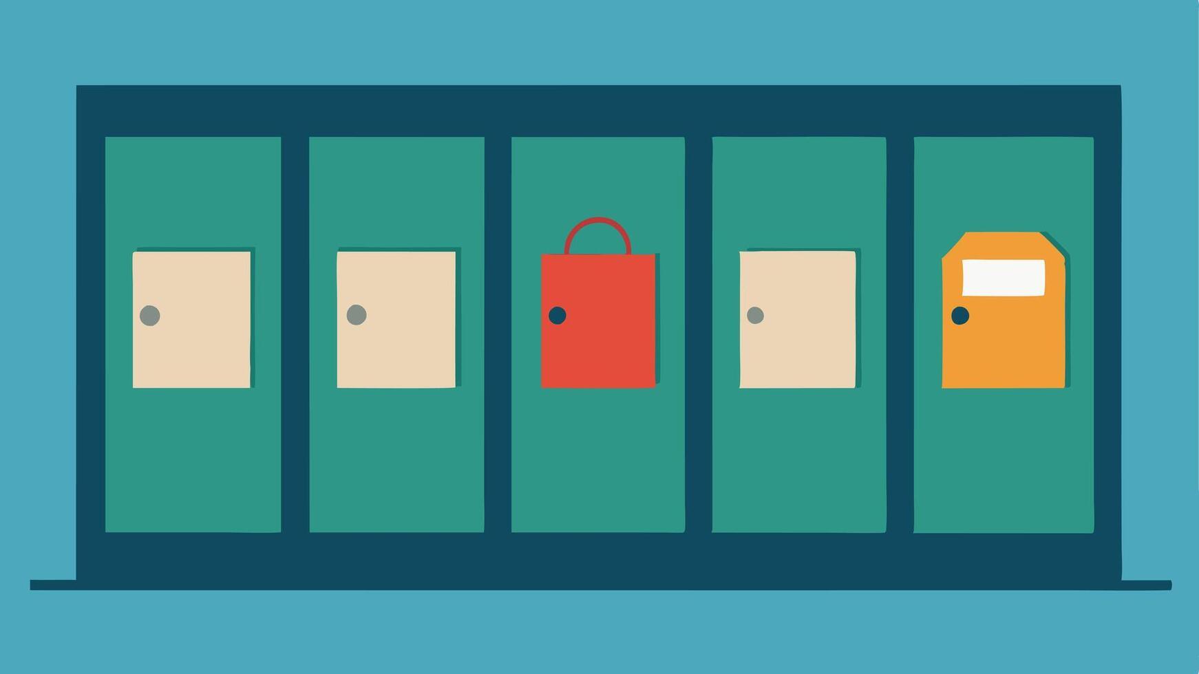 Evidence Lockers Several locked evidence lockers p against a wall each with a visible tag indicating the contents inside creating a secure environment.. vector