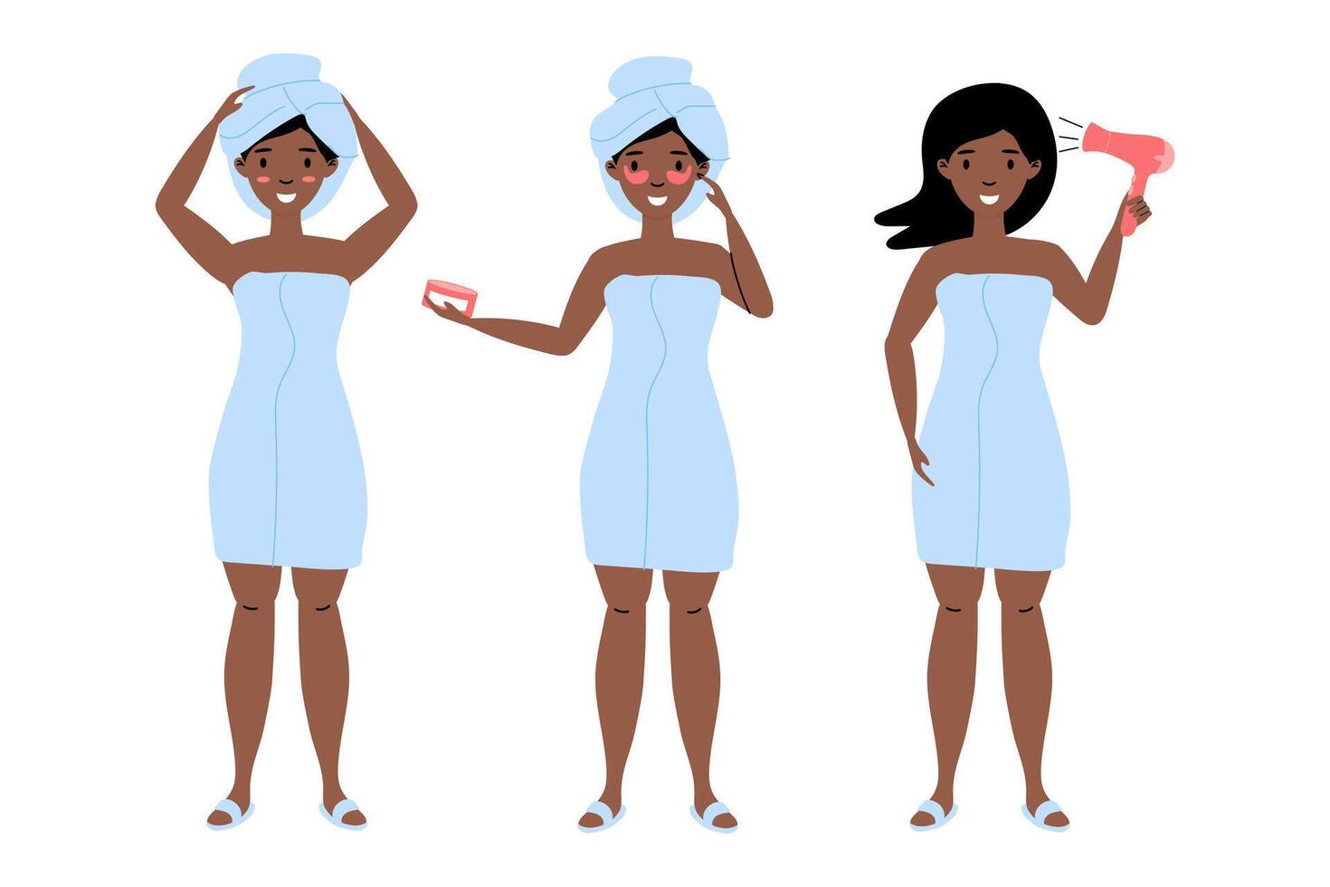 Women preparing for a beauty routine in a cozy indoor setting during daytime vector