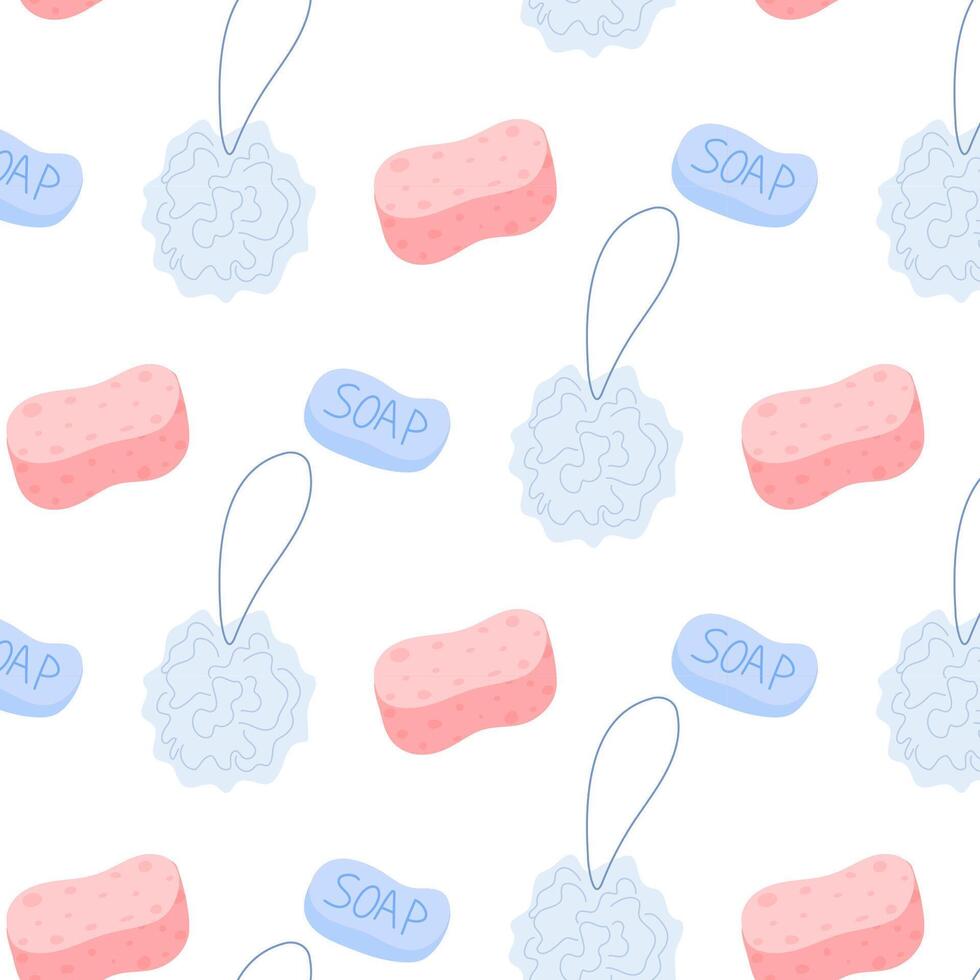 Colorful soap and loofah pattern creating a cheerful bathroom atmosphere for daily cleansing vector